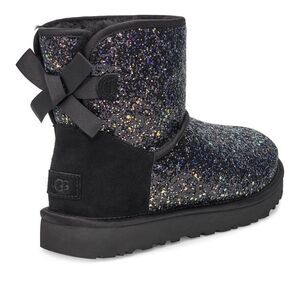 WOMEN'S UGG AUSTRALIA CLASSIC MINI BOW CHUNKY GLITTER COSMOS BOOTIES BLACK 6.5